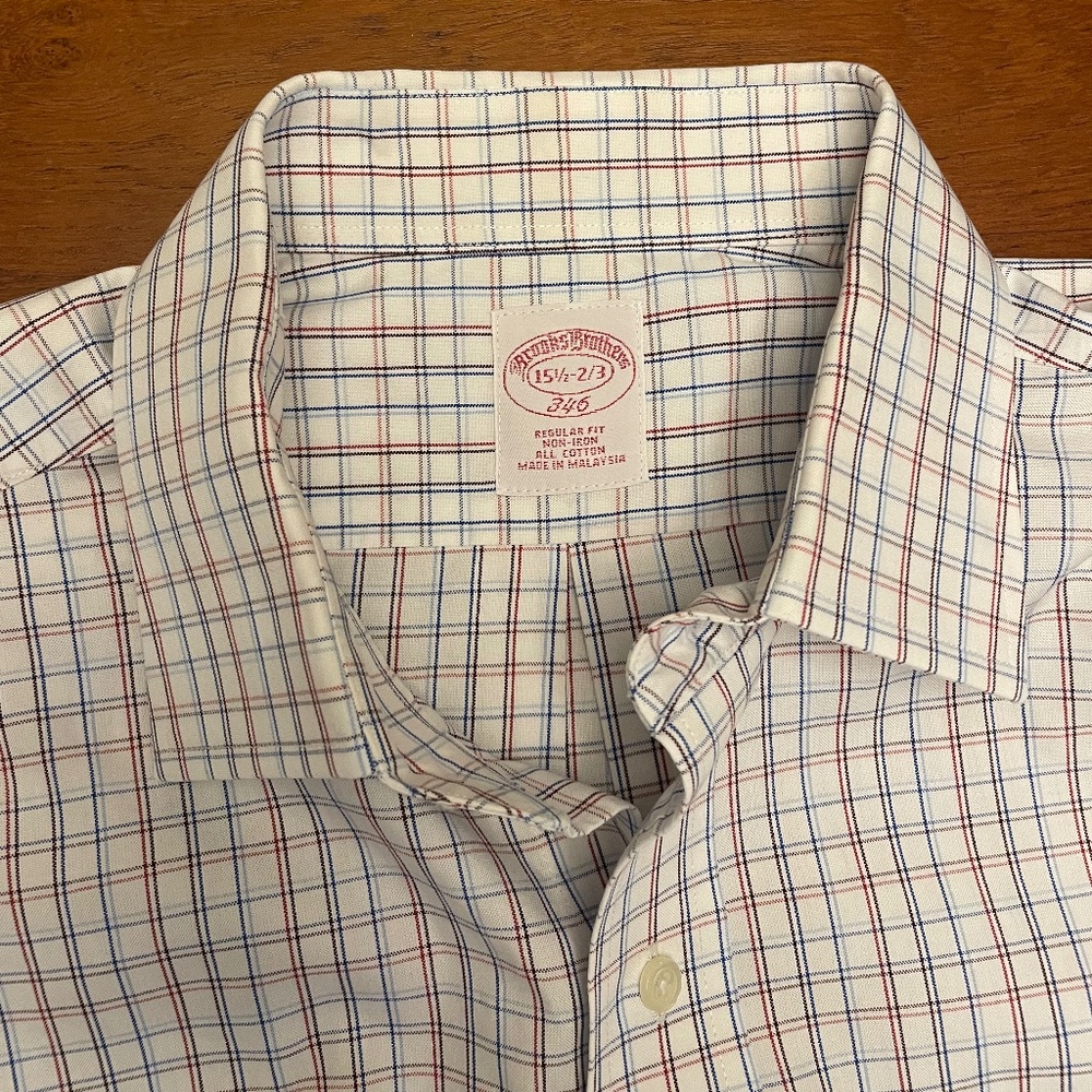 Brooks Brothers White/Red/Blue Check Regular Fit Dress Shirt
